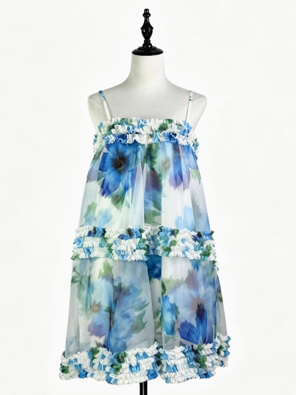 Blue Floral Chiffon Mini Dress